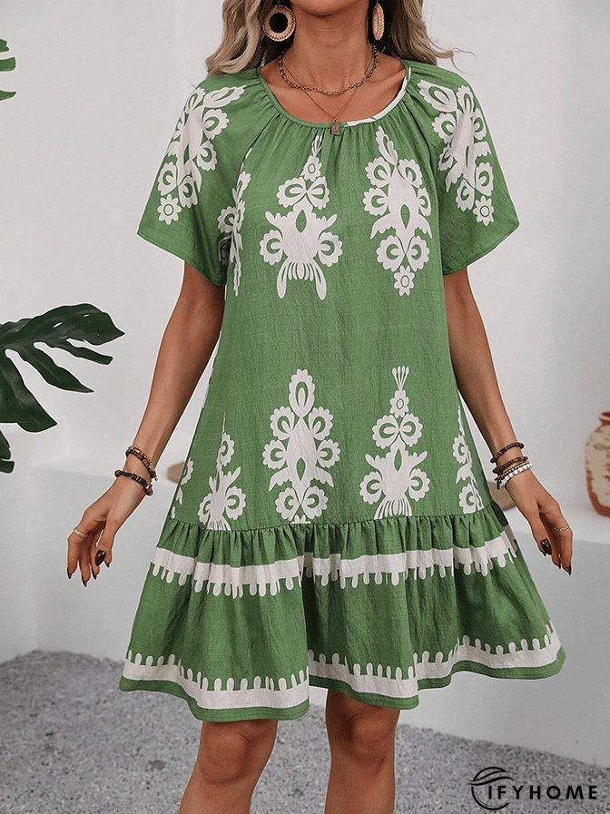 Women's Retro Print Design Casual Resort Dress | IFYHOME