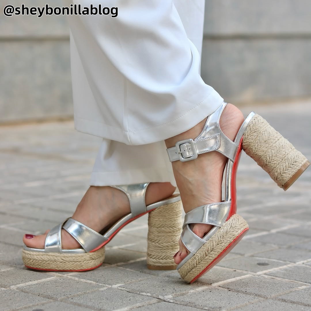 95mm Espadrille Platform High Heels for Women Ankle Strap Chunky Red Bottom Sandals-MERUMOTE