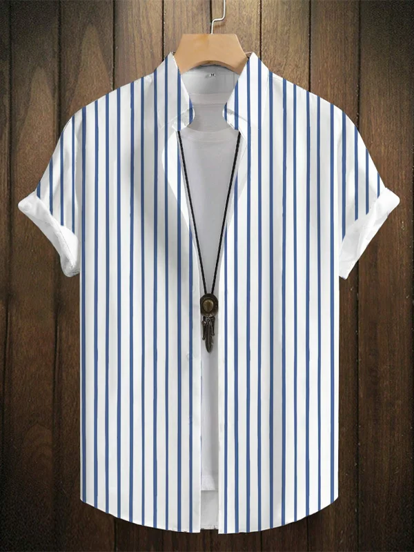 Men's Striped Print Vacation Short Sleeve Shirt