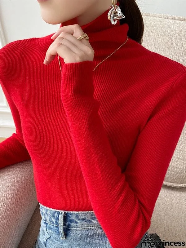 Simple Skinny Long Sleeves Solid Color Sweater Tops