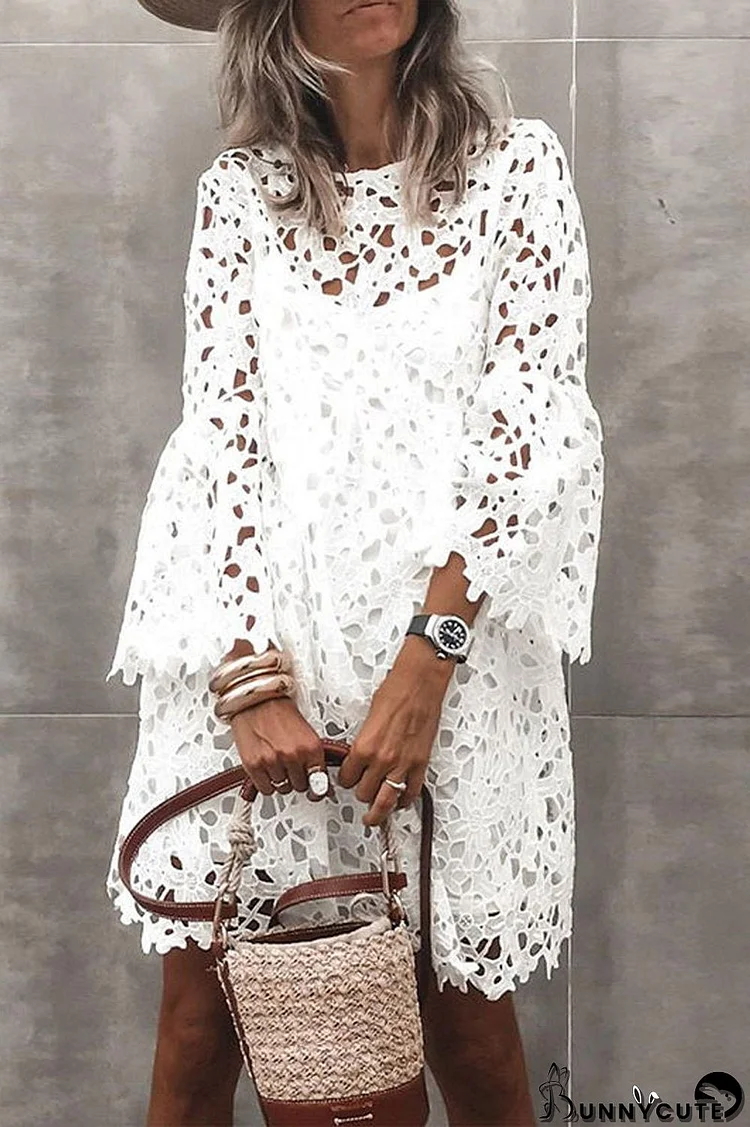 Lace Flare Sleeve Two Pieces Dress