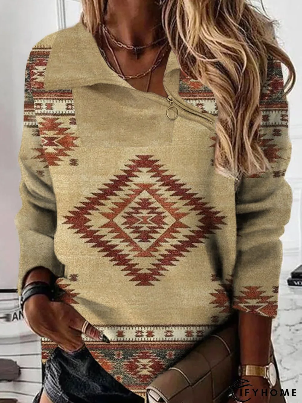 Ethnic Loose Asymmetrical Sweatshirt | IFYHOME