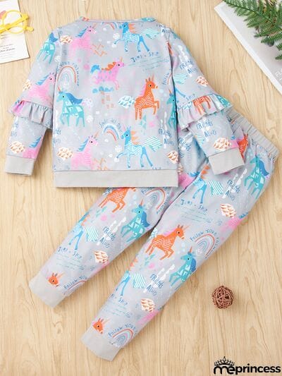 Unicorn Ruffled Top and Pants Set