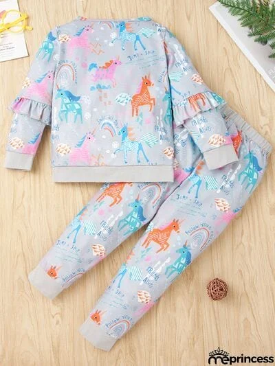 Unicorn Ruffled Top and Pants Set
