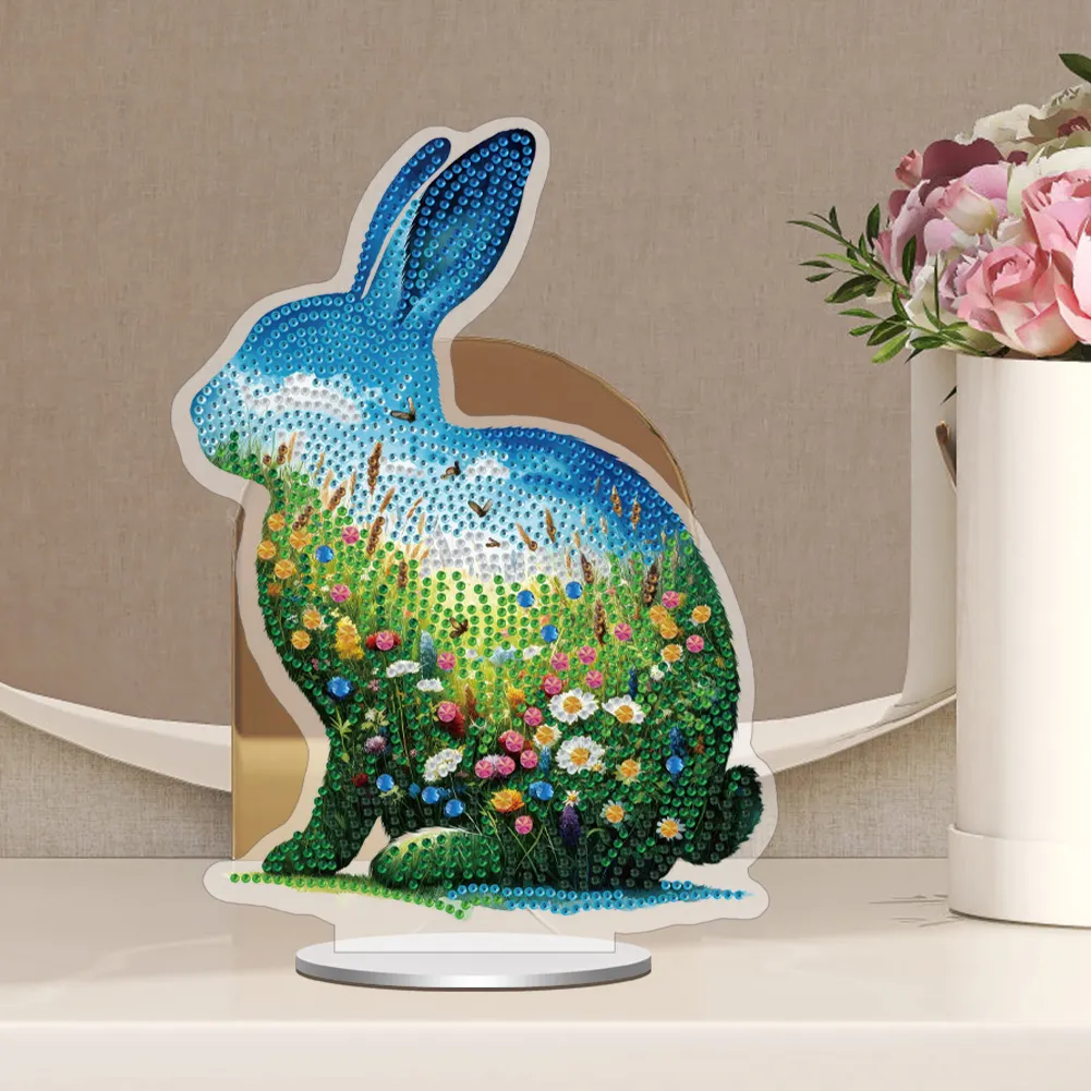 5D DIY Acrylic Rabbit Animal Scenery Silhouette Special Shape Diamond Painting Art Tabletop Decorations