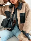 Stylish Leather Contrast Color Zipper Lambskin Warmth Fashion Jacket