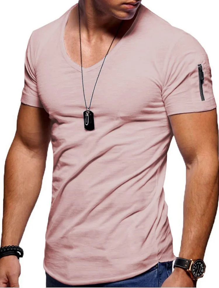 Men's V Neck T Shirt Tee - Solid Color Short Shirts For Men Short Sleeve Slim Fitness Workout Athletic Business Casual Basic Big Tall Shirts Black Gray Army Green