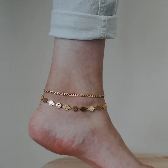 18k Gold Happy Face Anklet Smiley Face