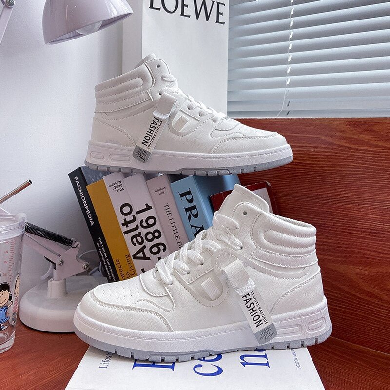 High Top Women's Sneakers Off White Shoes Female Fall 2021 New Tide Breathable Student Board Shoes Korean Increase Casual Shoes