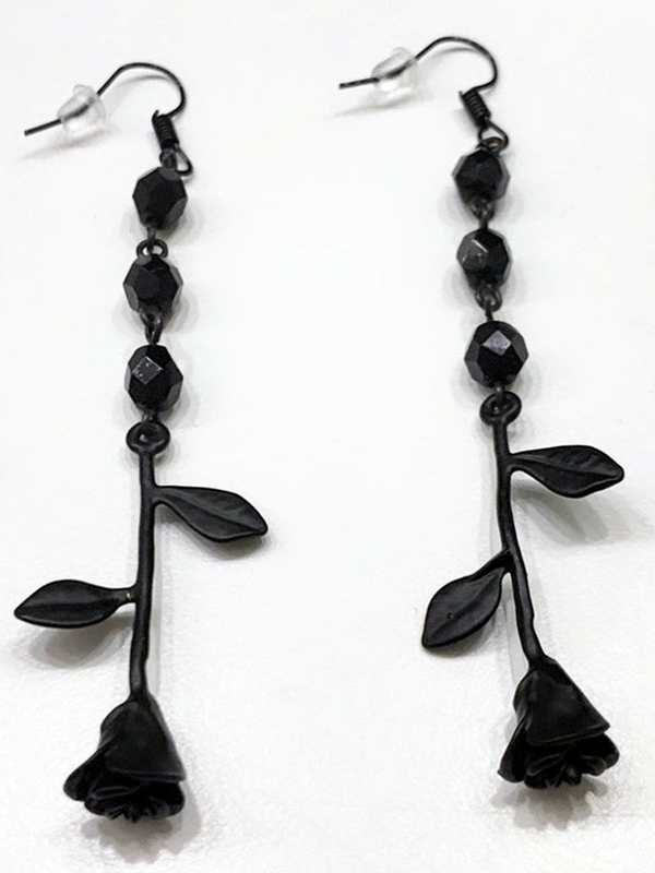 Black Crystal Rose Hook Earrings