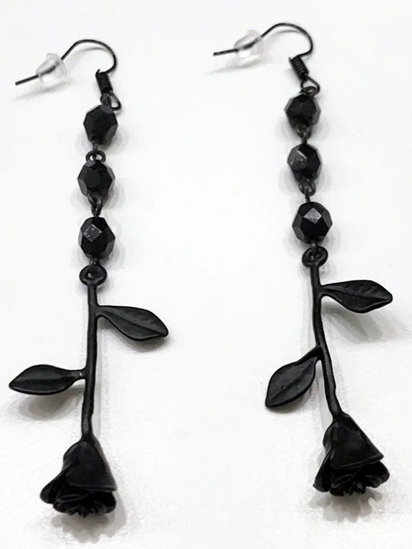 Black Crystal Rose Hook Earrings-mysite