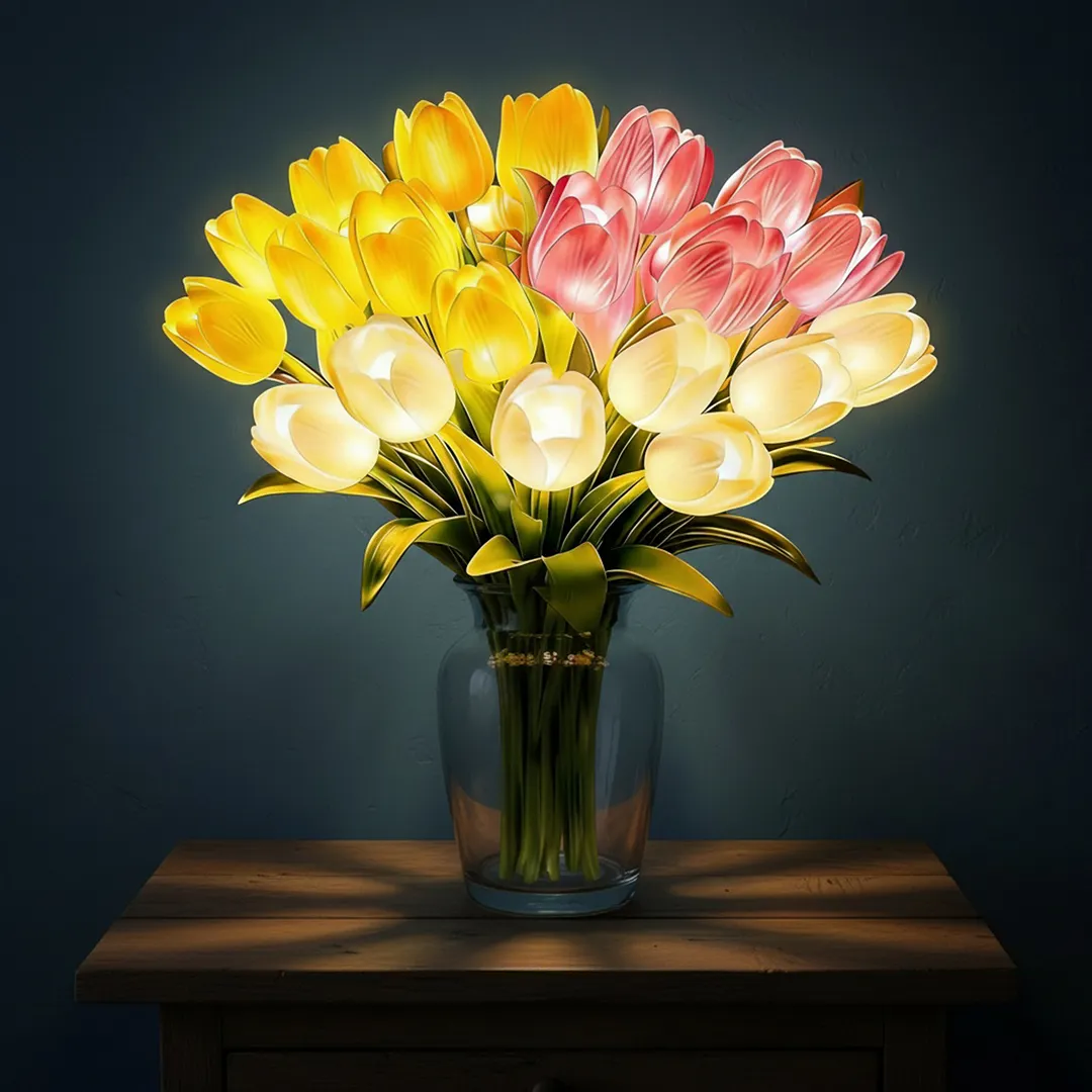 15Pcs Radiant Romantic Tulip Light LED Adjustable Tulip Night Light Warm Light Luminous Bouquet Ornament Gift for Anniversary/Wedding/Birthday