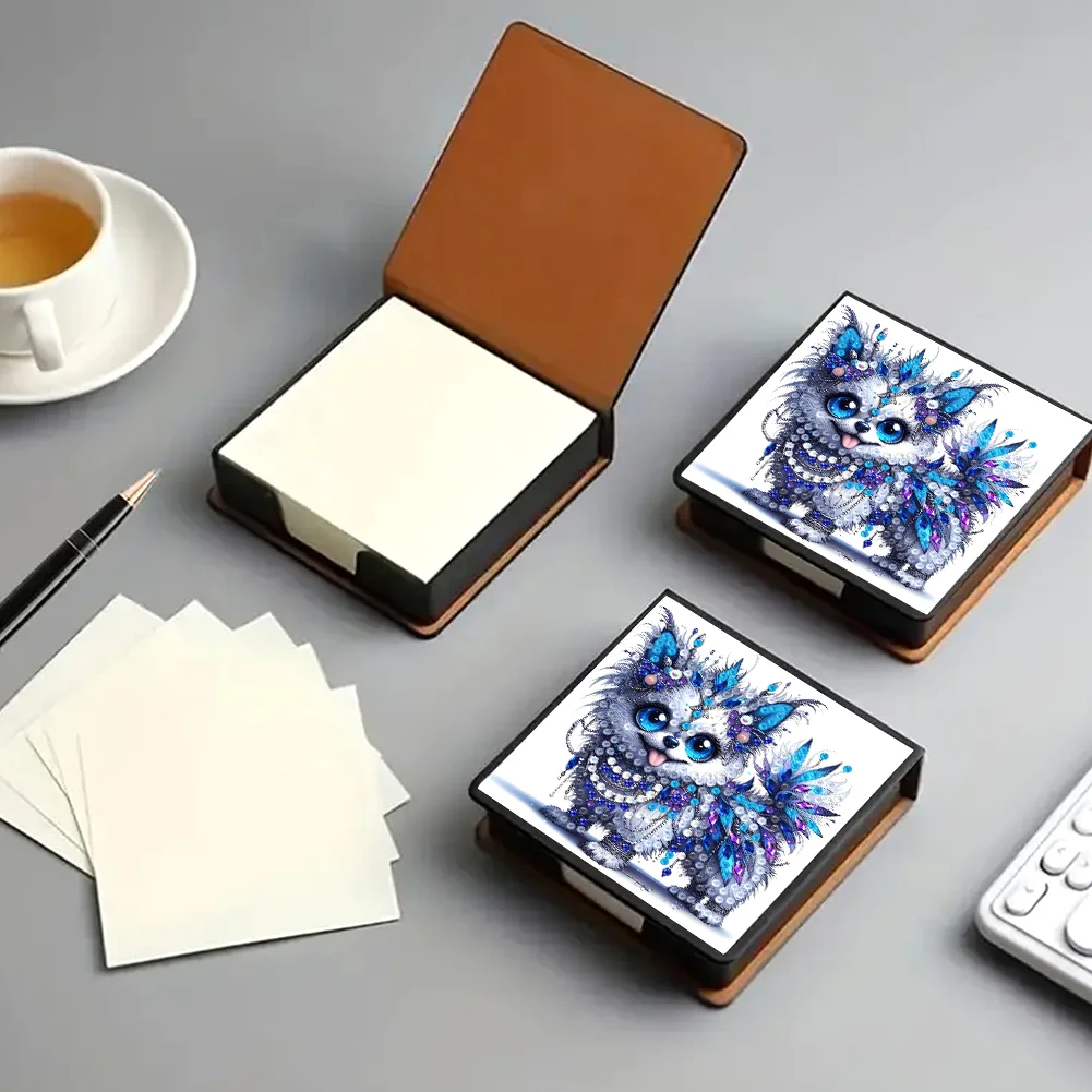 PU Dog Diamond Painting Notecard Box with Papers for DIY Art Craft