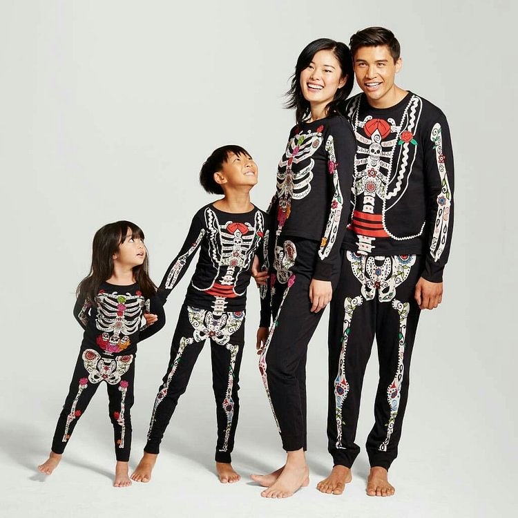2022 Skeleton Printed Halloween Round Neck Family Matching Halloween Pajamas Set