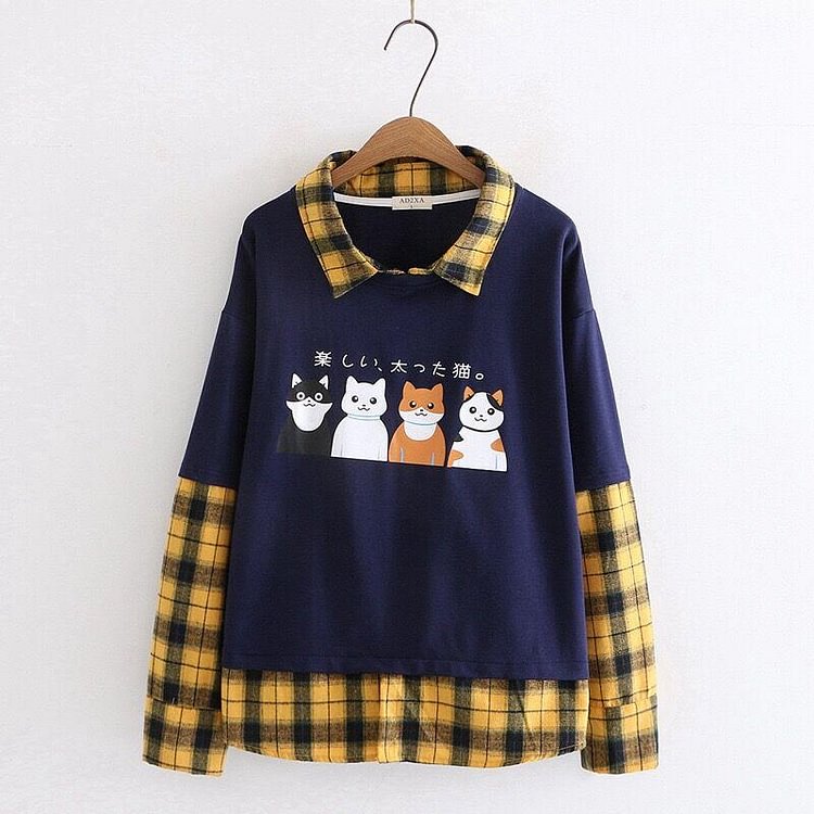 Cat Embroidery 2-Piece Color Block Hoodie