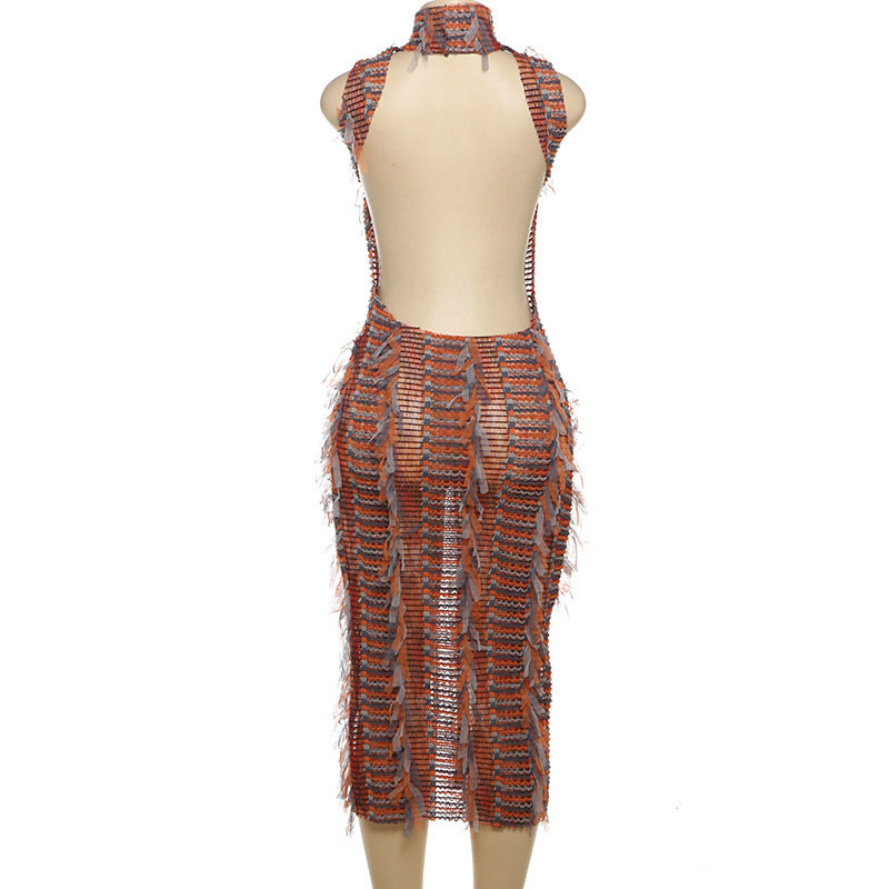 Ootddress Sexy Sleeveless Hollow Out Bodycon Long Dress For Women 2025 New Women High Neck Street Fashion High Waist Slim Vestidos