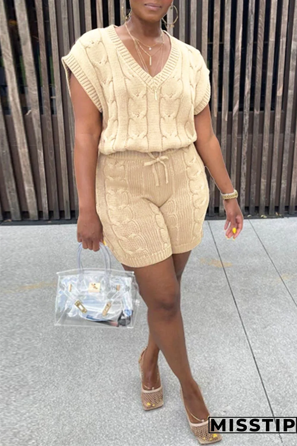 Black Fashion Casual Solid Patchwork V Neck Sleeveless Two Pieces