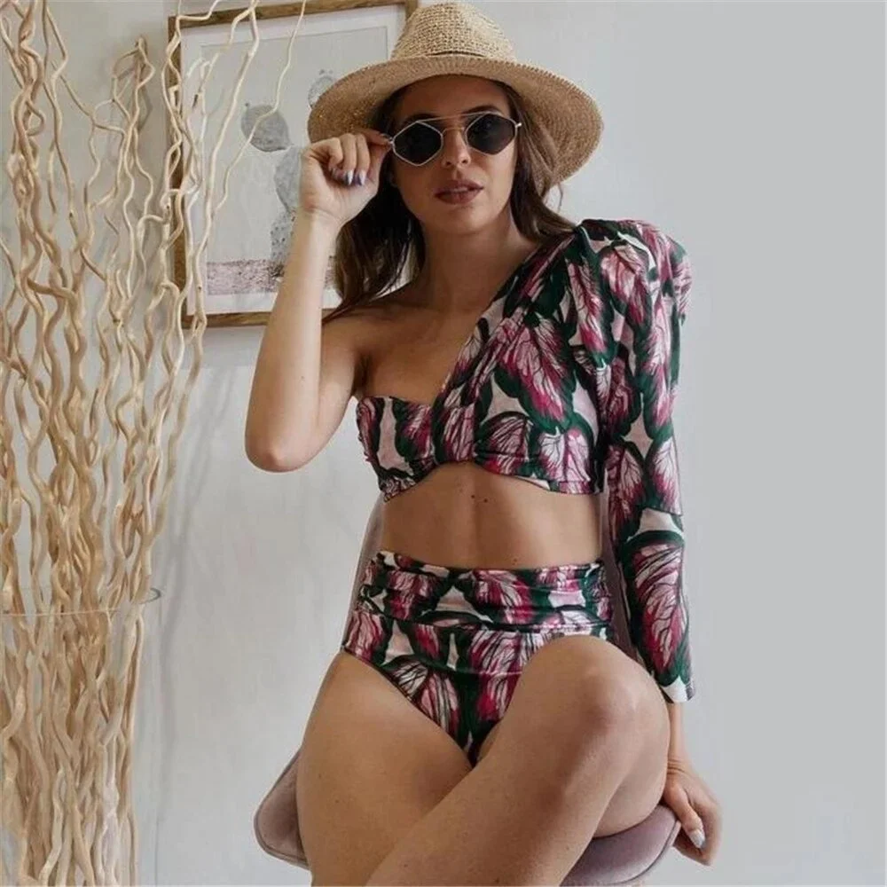 2021 New Beach Wear Print Bikini Set Women Wrap Skirt Swimsuit High Waist Cover Up Sexy Sarong plage Beach Wear Bathing Suit