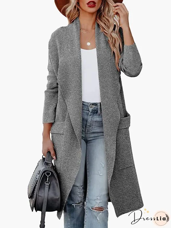 Casual Lapel Pocket Long Wool Coat