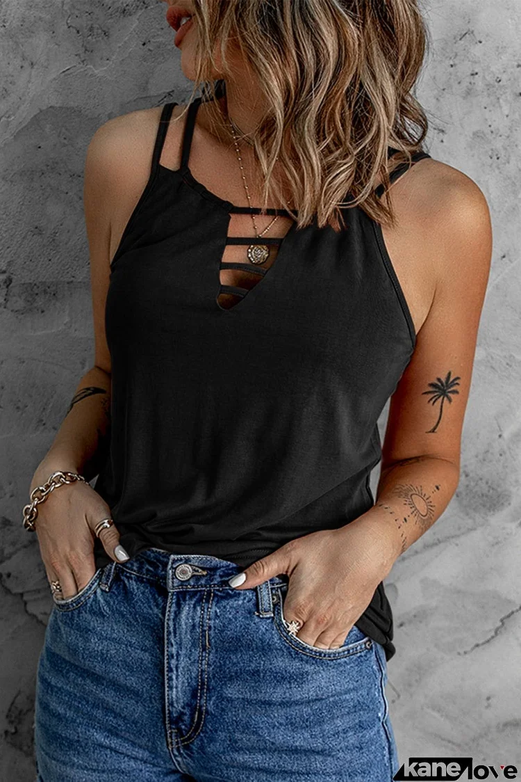 Black Ladder Hollow-out Tank Top