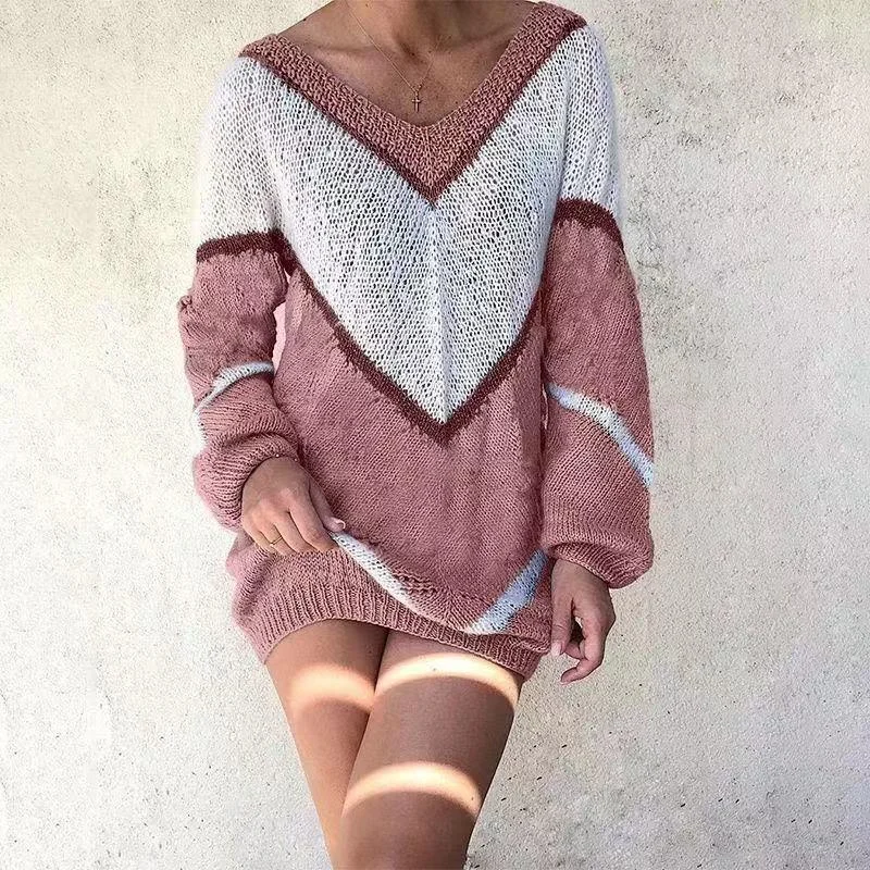 Women's Color-Block Casual Loose Sweaters