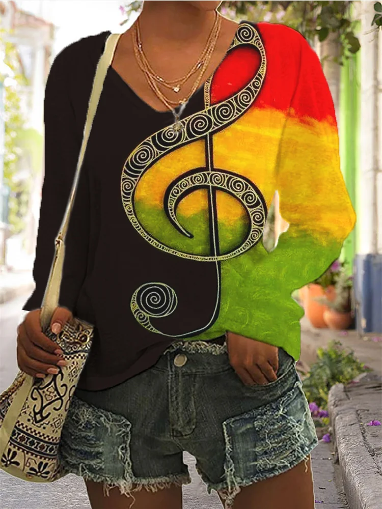 Black Pride Rasta Gradient Print Casual T Shirt