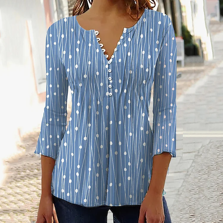 Casual Polka Dot Long Sleeve Button Up Blouses