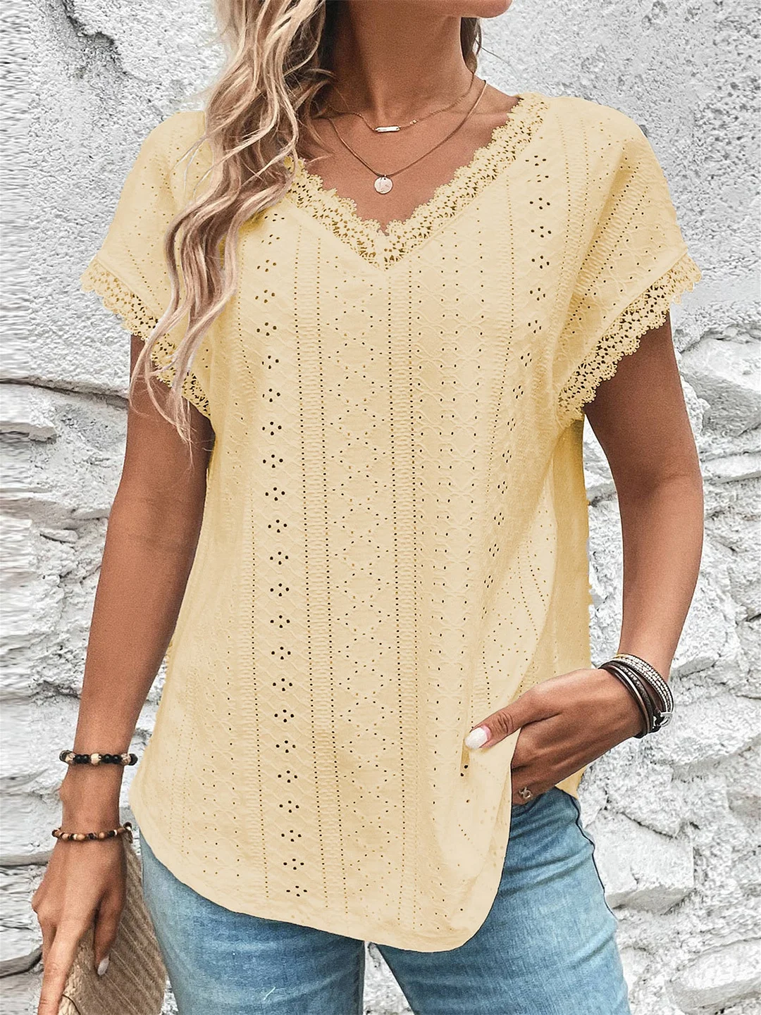 Women Half Sleeve V-neck Solid Color Dress