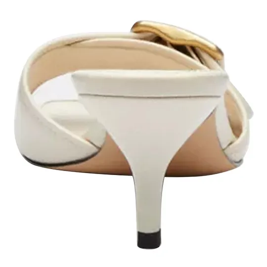 Elegant Ivory Open Square Toe Kitten Heel Women's Mules Shoes