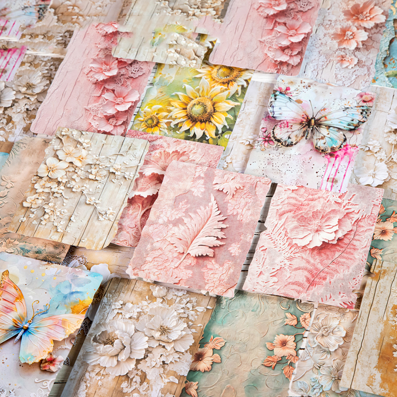 소재 종이 - 종이 꽃 편지 시리즈 빈티지 릴리프 꽃 나비