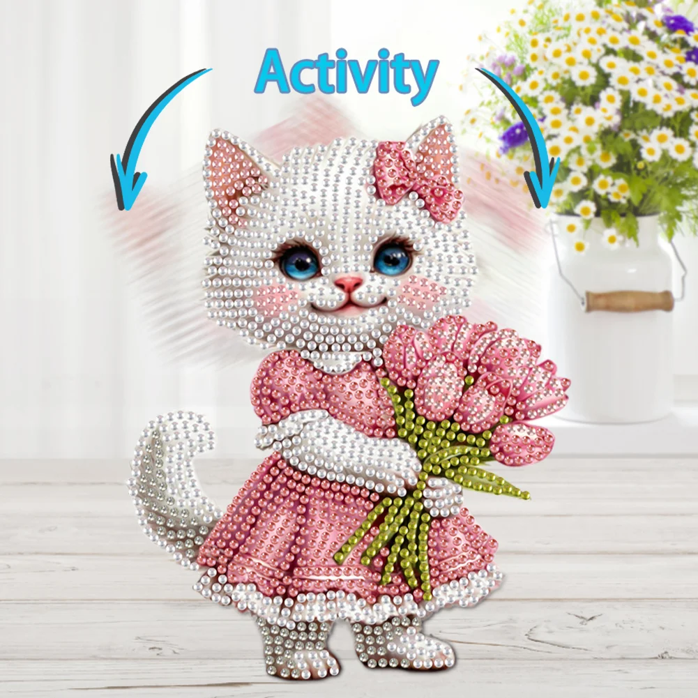 DIY Tulip Cat Acrylic Shaking Head Table Top Special Shaped Drill Diamond Painting Ornament Kits