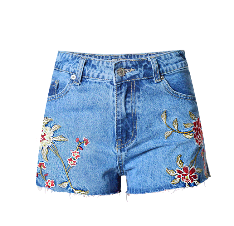 Women's High Waisted Slim Fit Embroidery Tassel Denim Summer Shorts Jeans