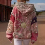 Star Moon Pearl Embroidered Hoodie - Image 2