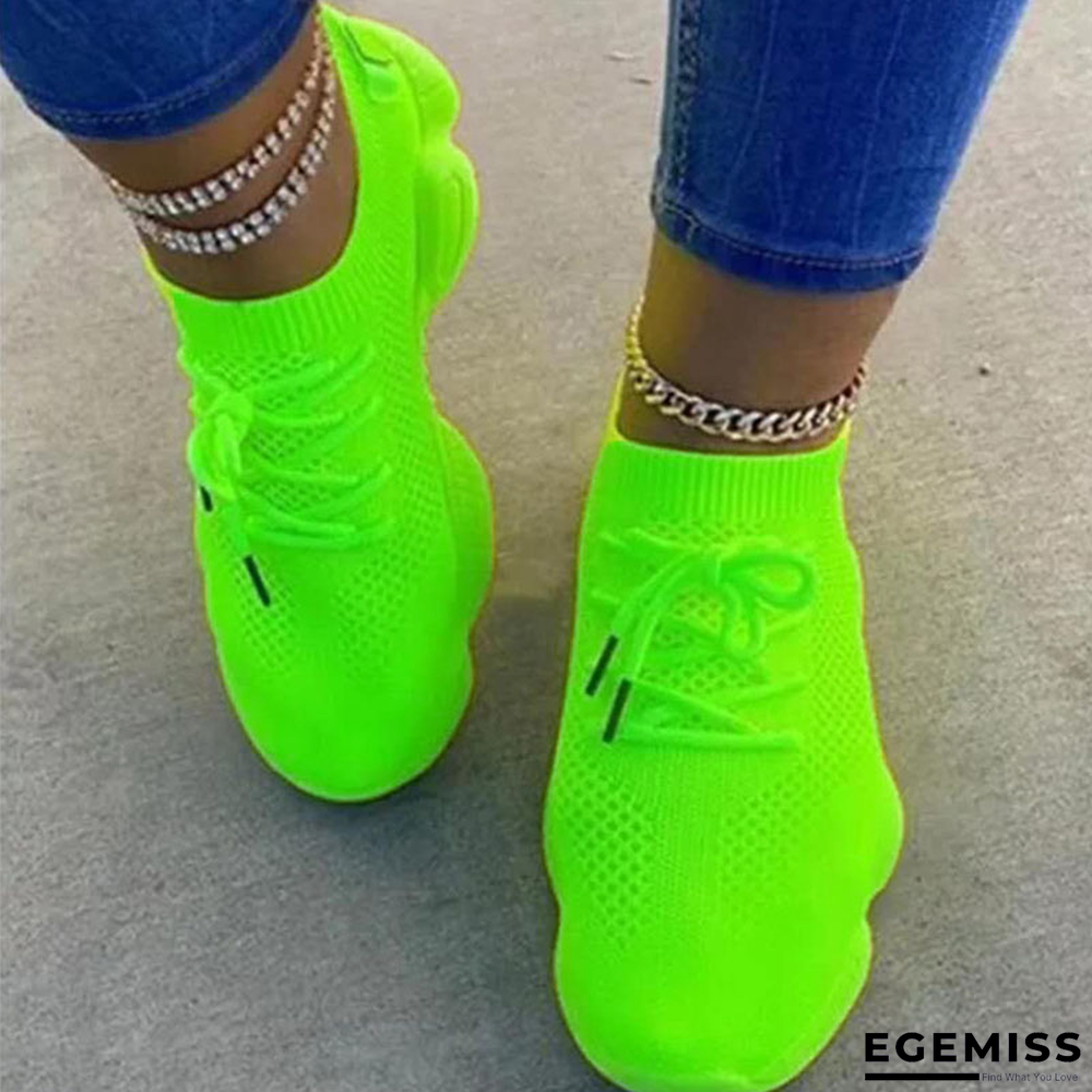 Fluorescent Green Casual Sportswear Bandage Round Sport Shoes | EGEMISS