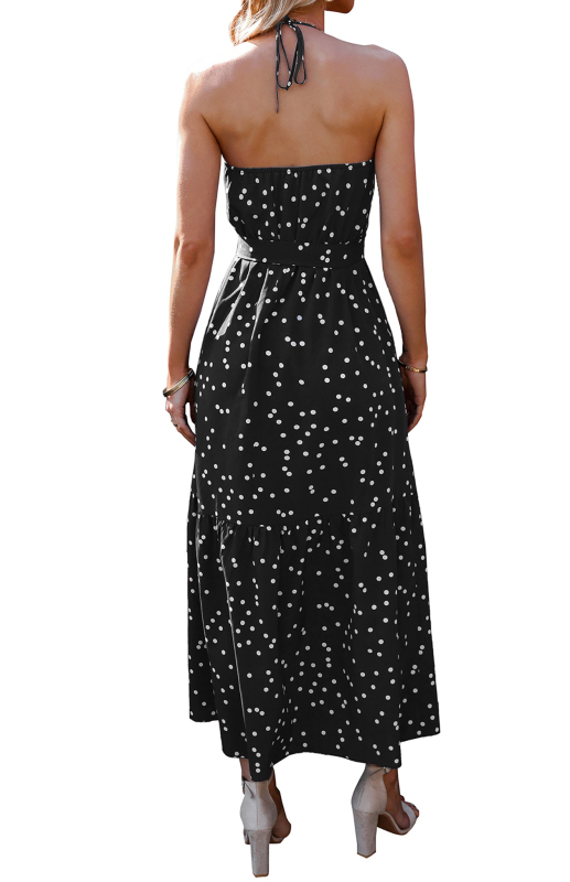Mature Women Summer Fashion V Neck Sling Polka Dot Sleeveless Maxi Dress