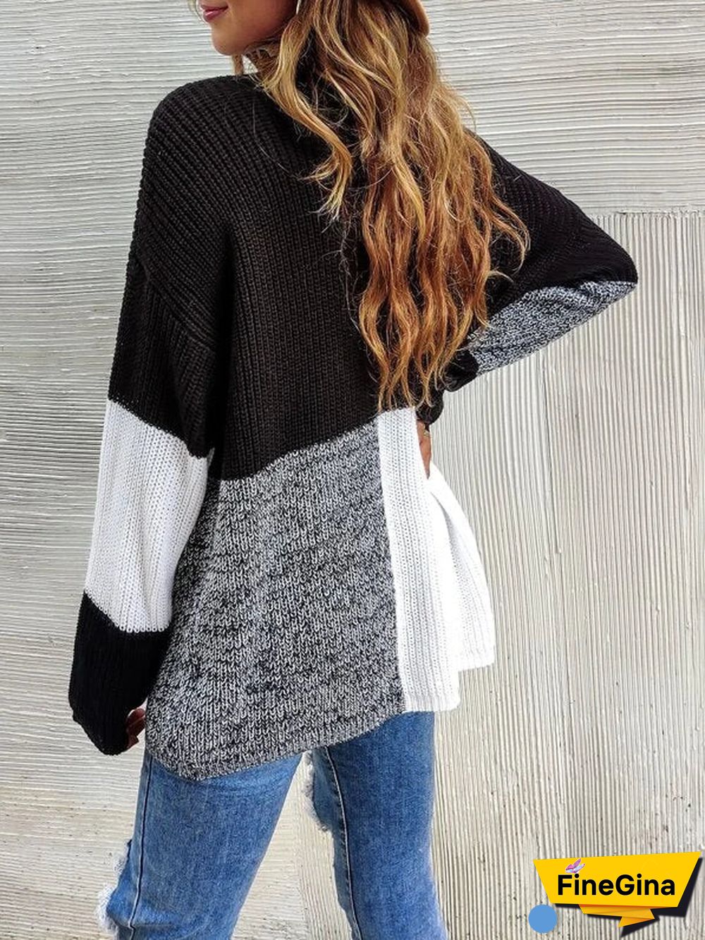 Black And White Color Block Sweater