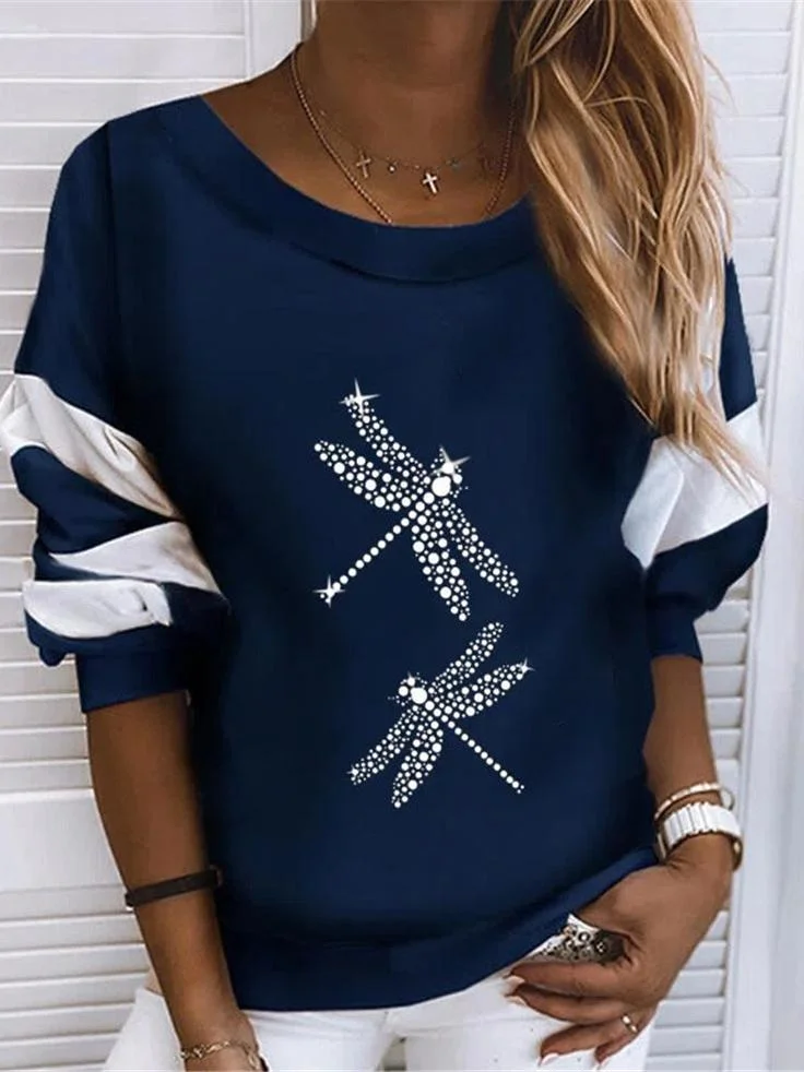Women Long Sleeve Scoop Neck Printed Tops