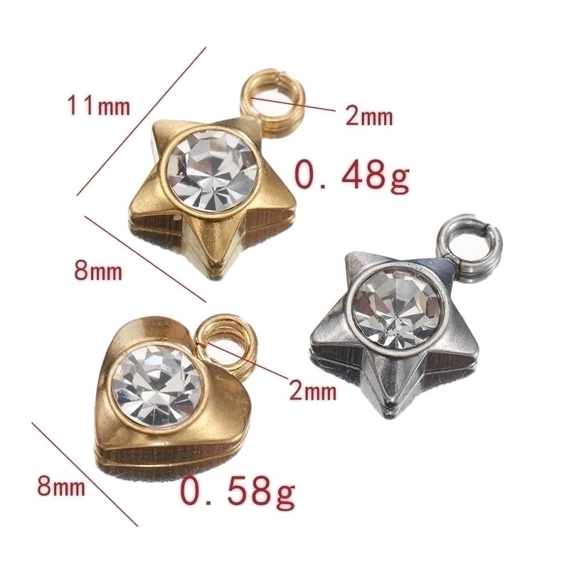 20 PCS/Package 8 * 11mm Diameter 8mm Hole 2~2.9mm Stainless Steel Zircon 14K Gold Plated Star Heart Shape Polished Pendant