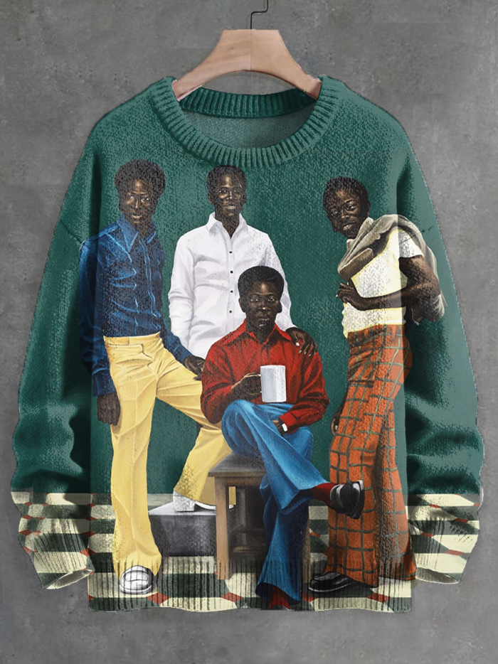 Men's Black Brothers Art Print Knit Sweatshirt