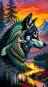 Luxury AB Velvet Diamond Painting Kit - Wolf and Eagle