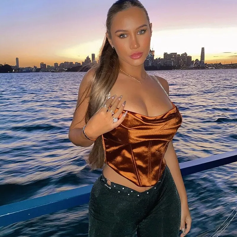 JULISSA MO New Satin Drill Chain Sling Tank Tops 2021 Summer Women Backless Slim Mini Camis Vest Female Sexy Crop Top Streetwear