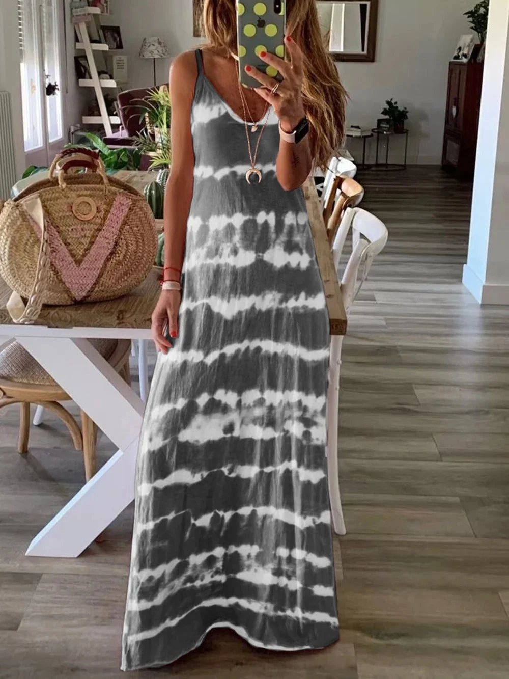 Uveng Neck Stripes Striped Straps Long Dress