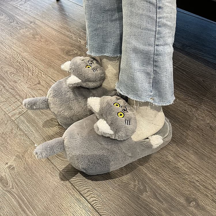 Luckstylish™ Women Winter Warm Plush Cute Cat Slippers
