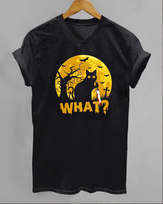 Halloween Cat What V-neck Short Sleeve Shirt