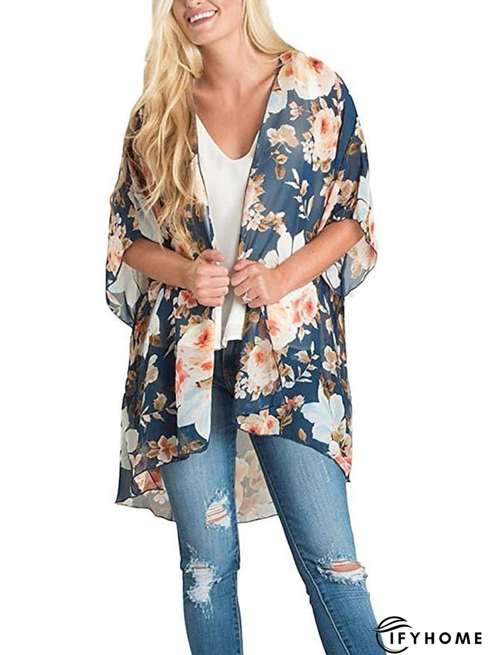 Women's Casual Jacket Causal Oversized Leaf Breathable Boho Regular Fit Outerwear 3/4 Length Sleeve Summer Pink S | IFYHOME