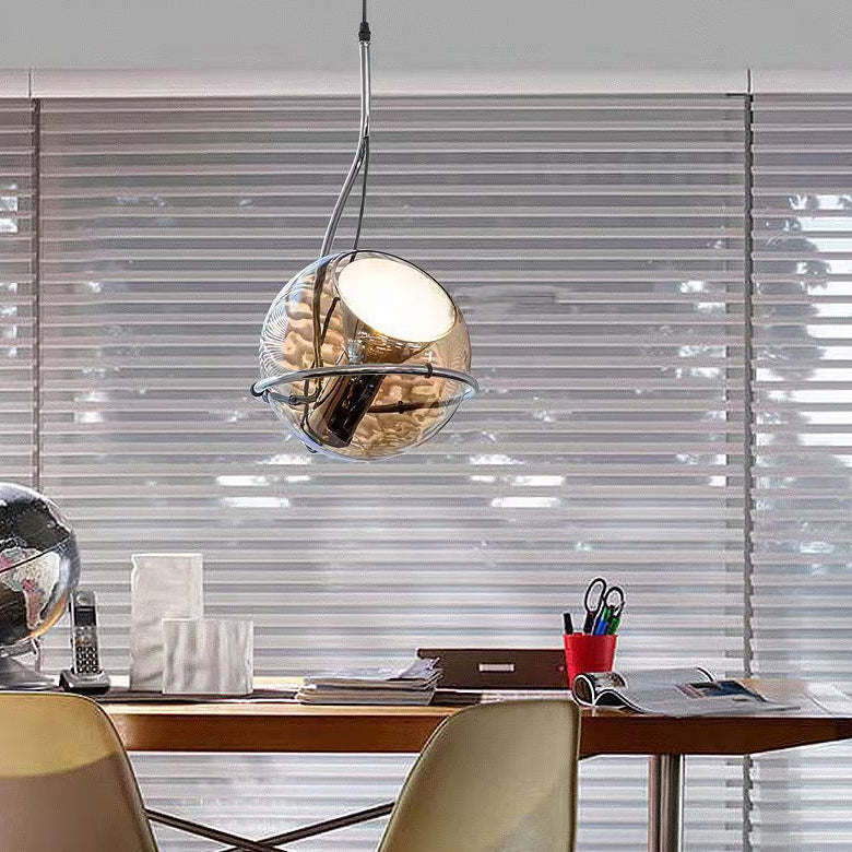 Traditional Vintage Orb Round Glass Iron 1-Light Pendant Light For Living Room