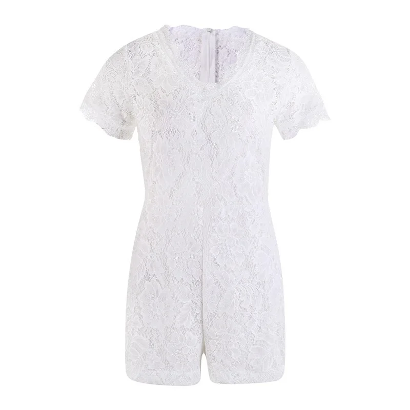 Colourp Lady Sheer Lace Floral Sexy Women Playsuit Jumpsuit Hot Summer V Neck Short Sleeve Bodycon Romper Chic Party Outfits Clothes set