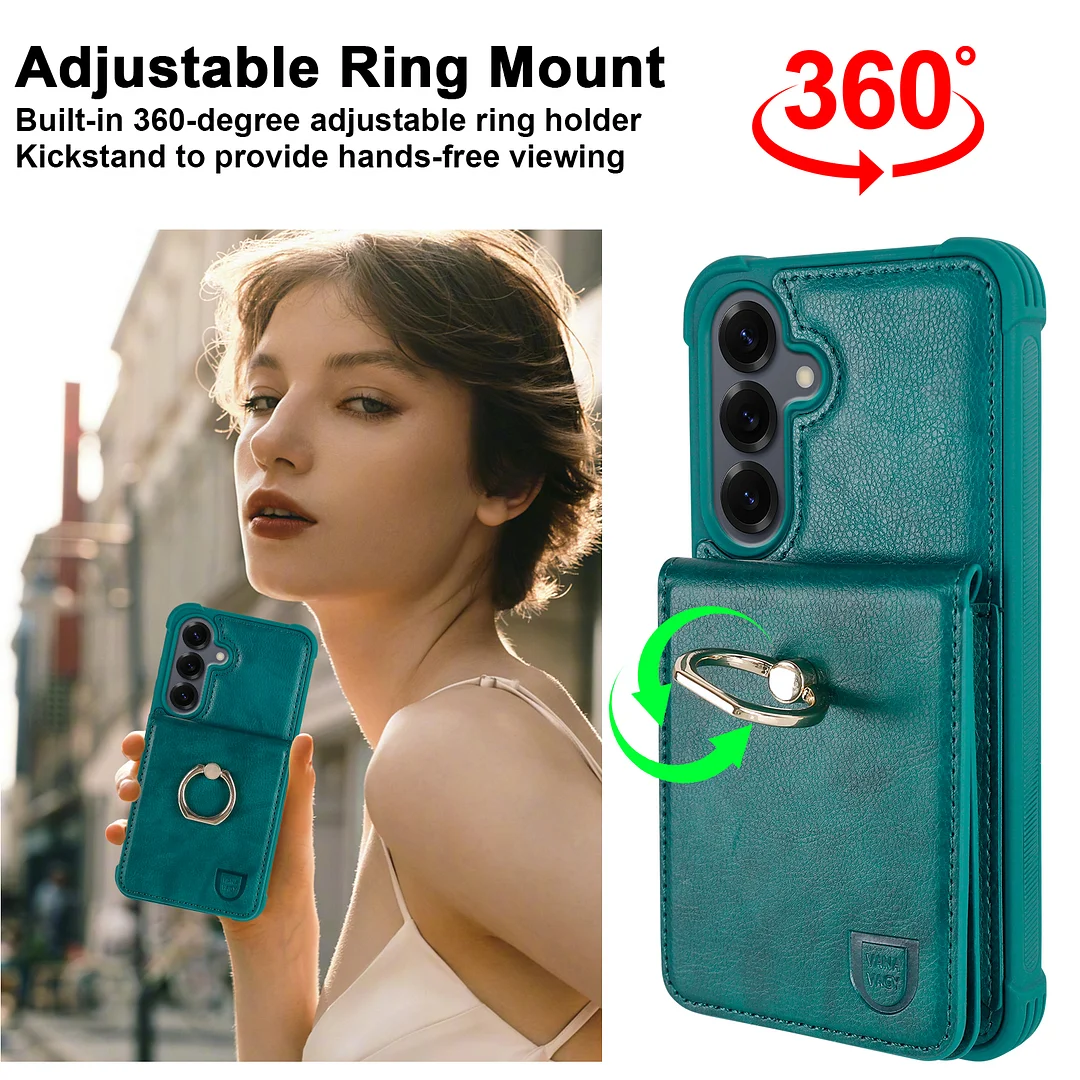 VANAVAGY Wallet Case Compatible for Galaxy S25 5G with Credit Card Holder and Coin Pocket