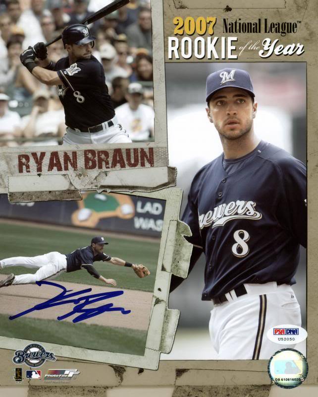 Brewers Ryan Braun Signed Authentic 8X10 Photo Poster painting Autographed PSA/DNA #U52050