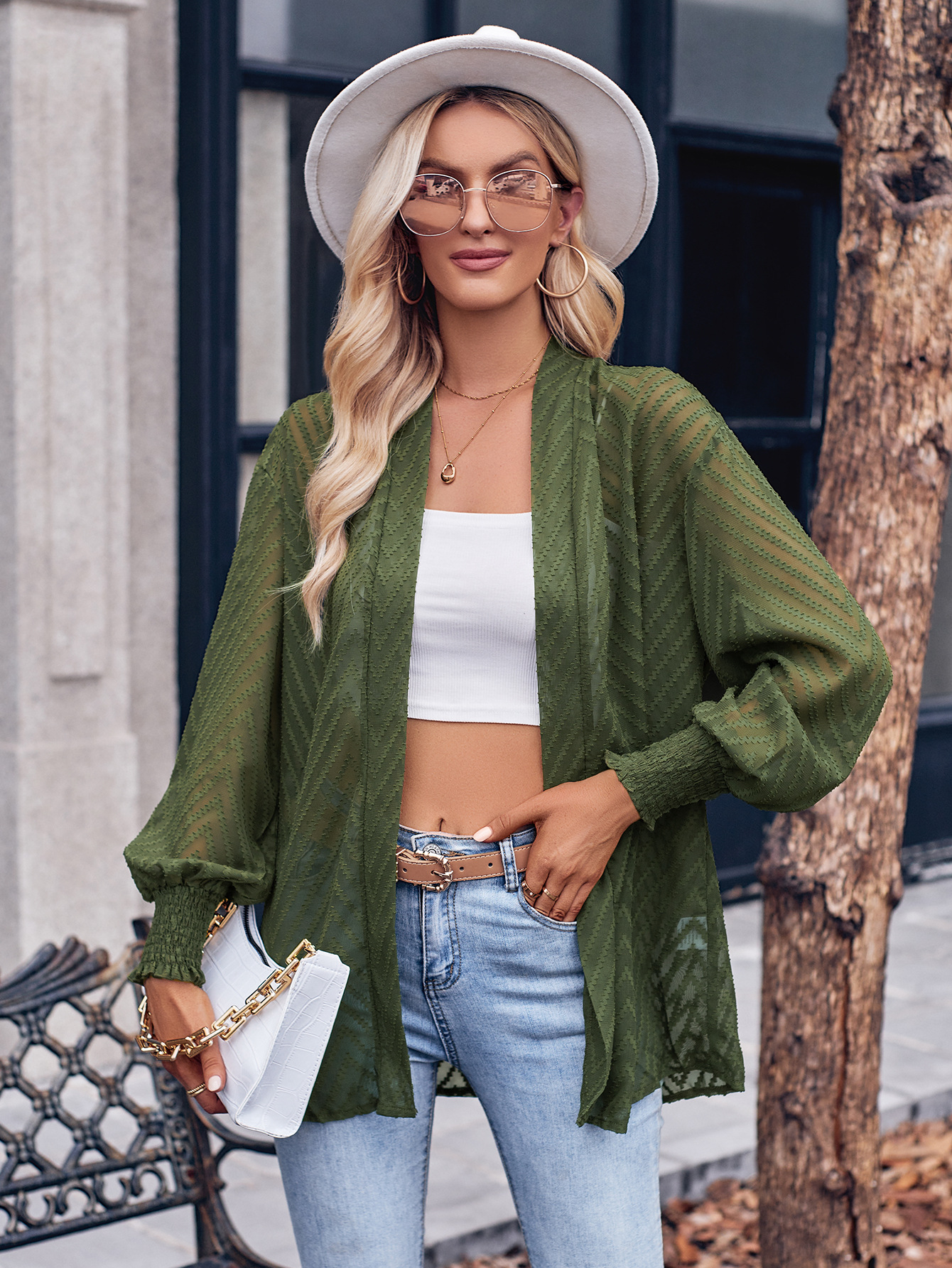 Casual Solid Color Jacquard Long Sleeve Outwear